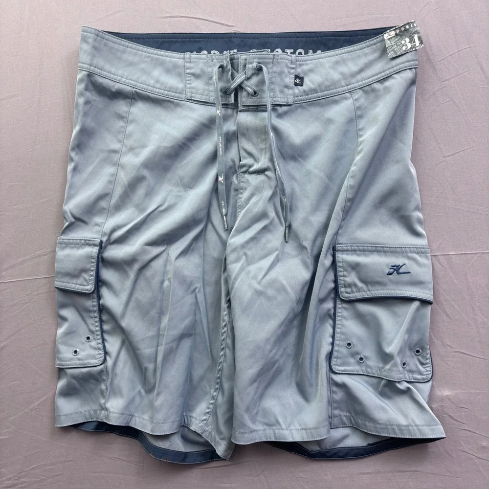 Hobie‎ Custom Mens Board Shorts Gray Cargo Swim Trunks Size 34 Surf Beachwear